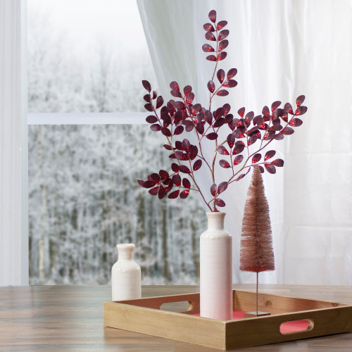 Glittered Leaves Artificial Christmas Spray - 37" - Red