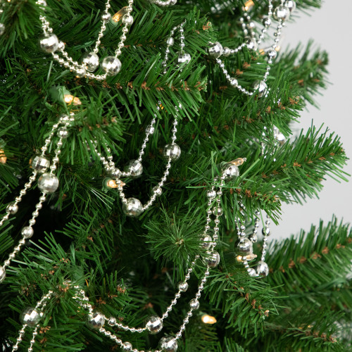 15' Shiny Silver Mirrored Disco Ball Beaded Christmas Garland, Unlit