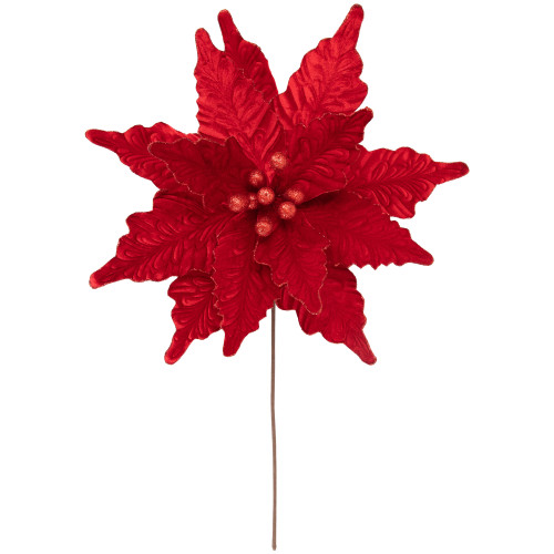 24" Glittered Red Poinsettia Christmas Stem Spray