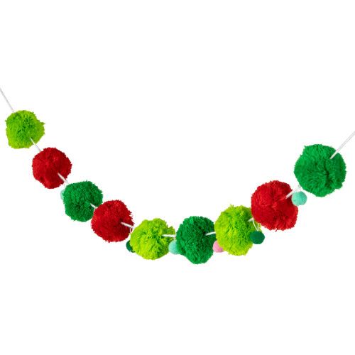 Pom Pom Christmas Garland - 4' x 2" - Green and Red - Unlit