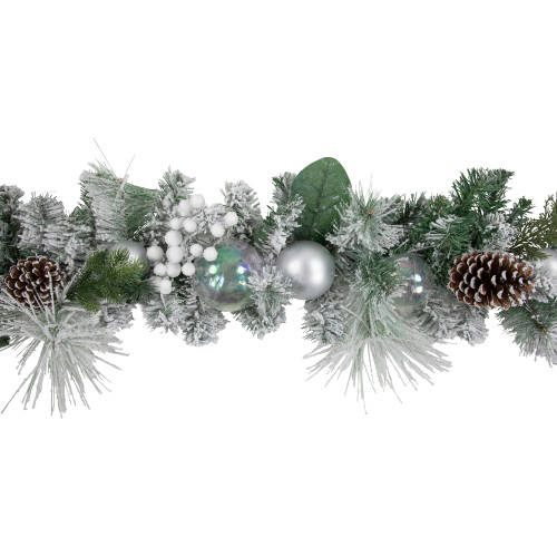 6' Flocked Pine Artificial Christmas Garland with Iridescent Ornaments, Unlit