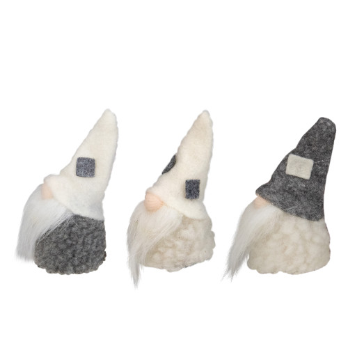 Christmas Gnomes Heads - 3.75" - Gray and Cream - Set of 3