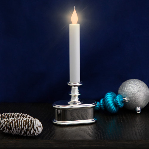 9.25" Pre-Lit LED White and Silver Lighted Christmas Candle Lamp