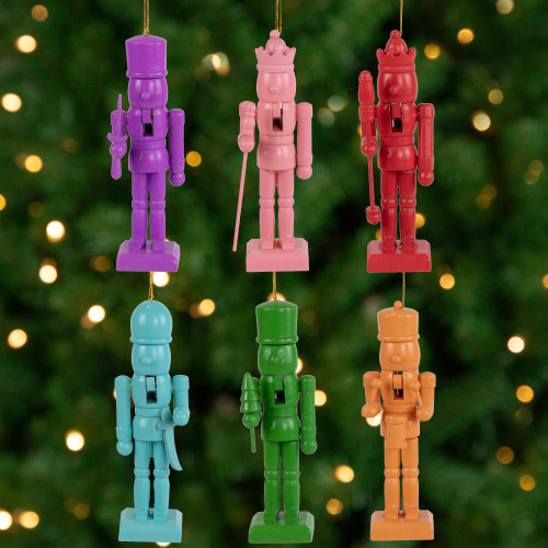 Rainbow Nutcracker Wooden Christmas Ornaments - 5" - Multicolor - Set of 5