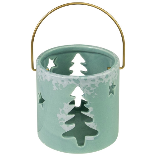 Christmas Tree and Star Cut Out Tea Light Candle Holder - 3.75" - Green