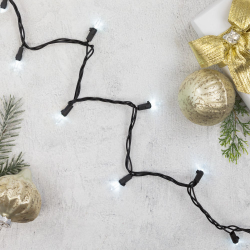 100-Count Pure White LED Mini Christmas Lights, 33 ft, Black Wire