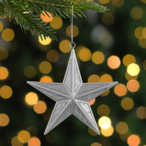 5.5" Silver Speckled Glass Style Star Christmas Ornament