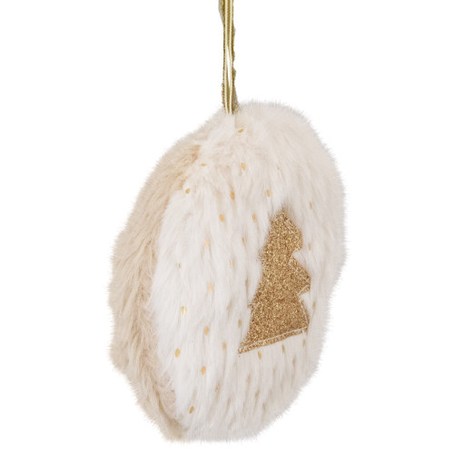 Star and Christmas Tree Disc Ornaments - 3.5" - Cream and Beige - Set of 2