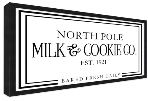 North Pole Milk and Cookie Company 11.5" x 21.5" Framed Christmas Wall Decor  Sign Poster in a Black Wooden Frame with UV Acrylic and Hangers