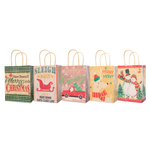 Pack of 15 Assorted Medium Christmas Gift Bags with Handle