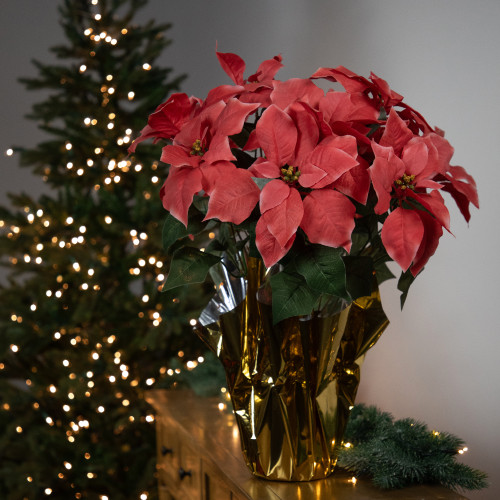 Artificial Christmas Poinsettia with Wrapped Base - 20" - Pink