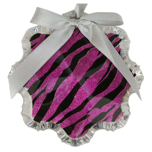 4.5" Magenta Pink and Gray Glittered Snowflake Prism Christmas Ornament