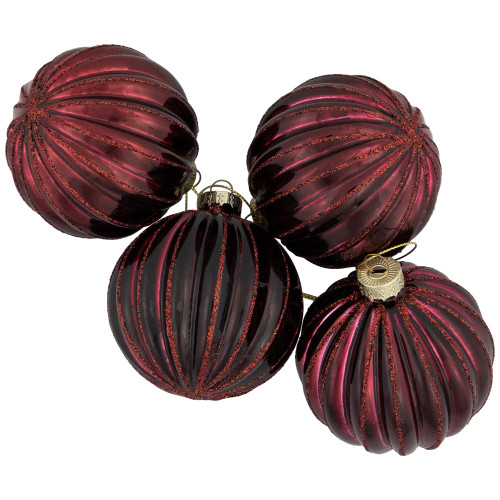 4ct Shiny Maroon Glass Ball Christmas Ornaments 3" (80mm)