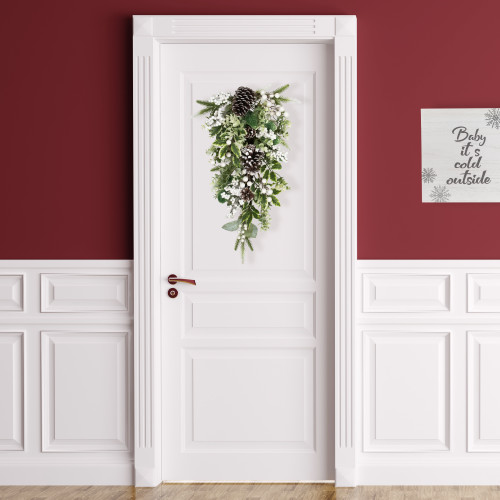 Glittered Berries and Eucalyptus Artificial Christmas Teardrop Swag - 24" - Unlit