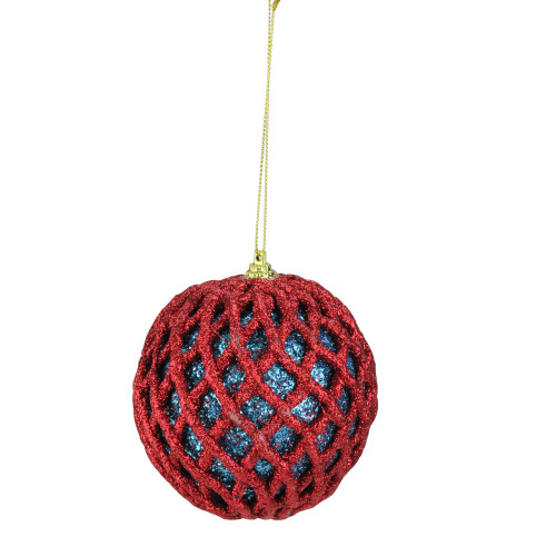 Glittered Red and Blue Shatterproof Christmas Ball Ornament 4.5'' (115mm)
