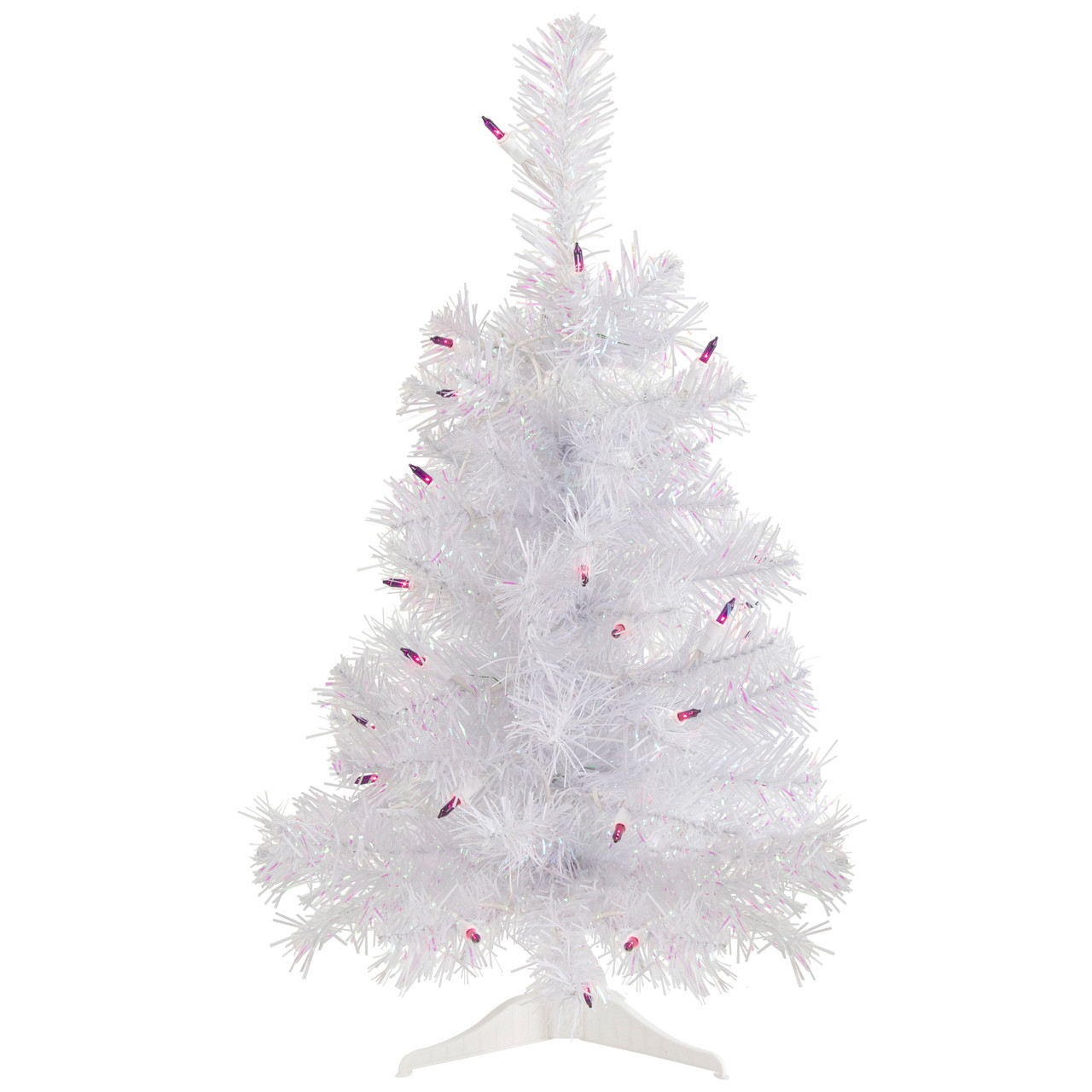 2' Pre-lit Rockport White Pine Artificial Christmas Tree, Purple Lights