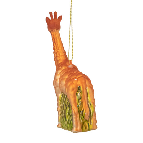 5" Orange Giraffe and Green Grass Glass Christmas Ornament