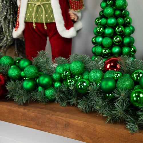 3-Finish Shatterproof Ball Christmas Tree with Tinsel - 15.75" - Green