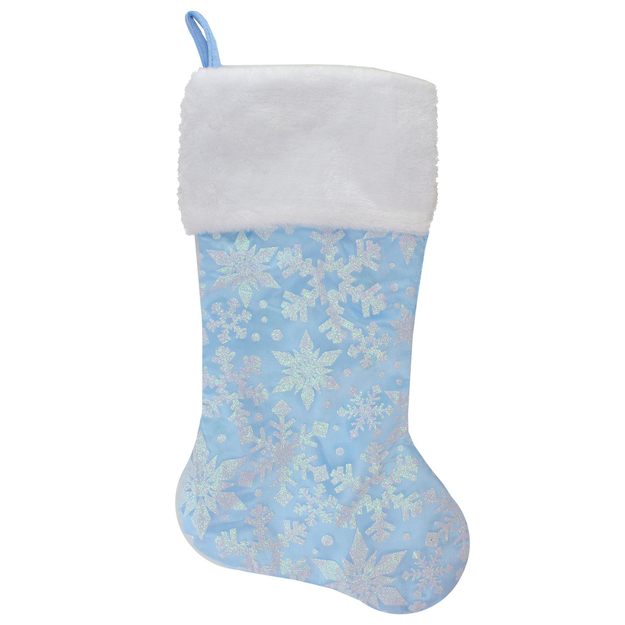 19" LED Lighted Blue Iridescent Glittered Snowflake Christmas Stocking
