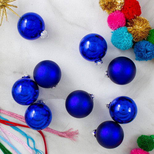 9ct Shiny and Matte Royal Blue Glass Ball Christmas Ornaments 2.5" (65mm)