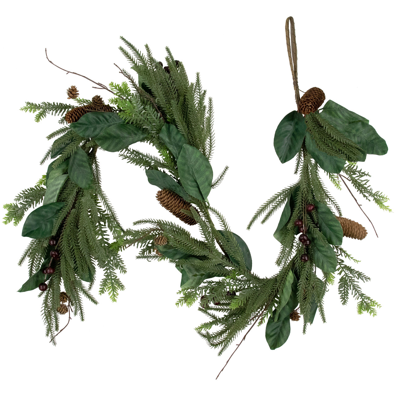 6' Mixed Foliage with Pine Cones and Berries Christmas Garland, Unlit