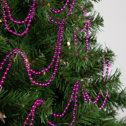 15' Shiny Pink Beaded Christmas Garland, Unlit