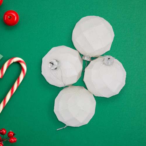 4ct Glittered White Christmas Glass Ball Ornaments 3.75" (95mm)