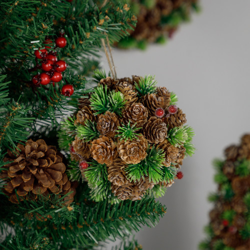 Frosted Pinecones, Berries and Pine Sprigs Christmas Ball Ornament - 5"