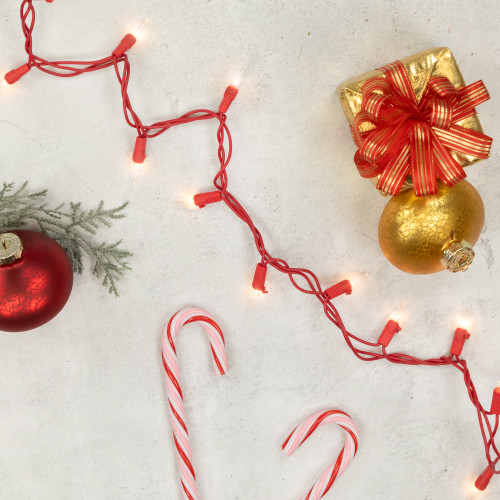 50-Count Clear Mini Christmas Light Set - 10' Red Wire