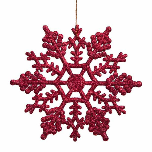 24ct Berry Pink Glitter Snowflake Christmas Ornaments 4" (100mm)