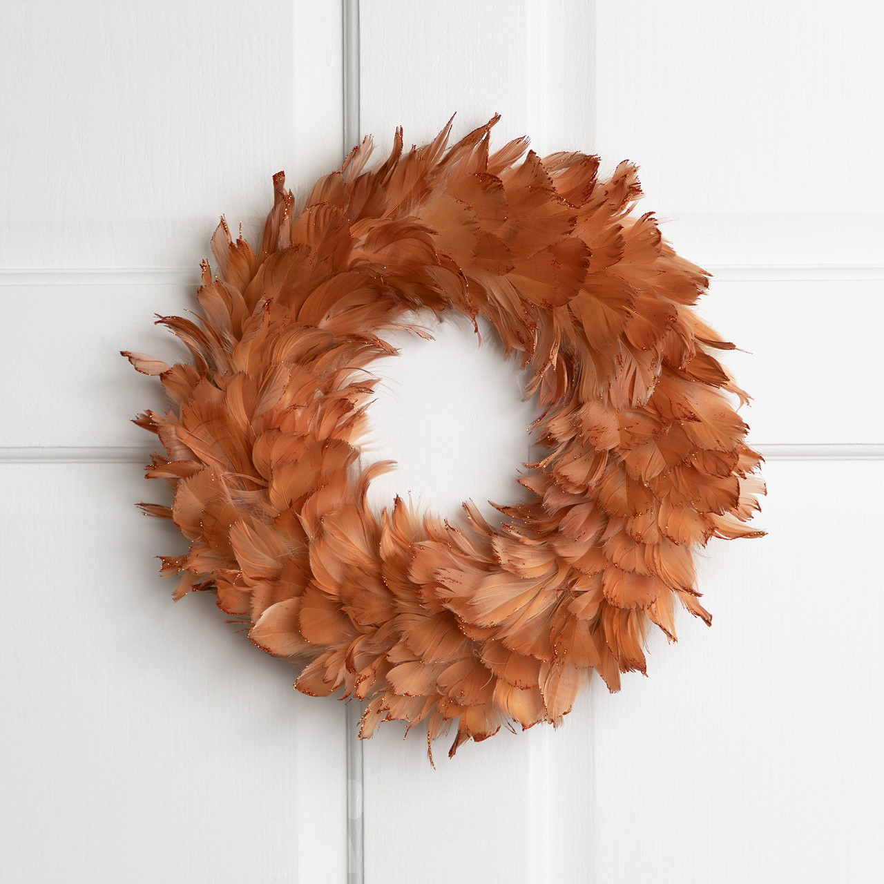 Two-Tone Feathers Christmas Wreath - 14.5" - Unlit - Rust Orange