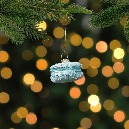2" Blue Macaroon with Sugar Glass Christmas Ornament
