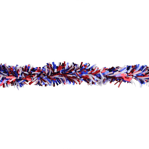12' x 4" Red and Blue Wide Cut Patriotic Tinsel Christmas Garland - Unlit