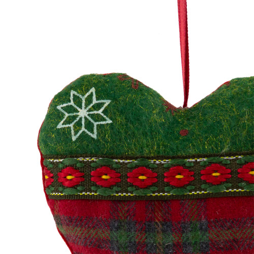 Plaid Heart, Tree and Star Christmas Ornaments - 5" - Red and Green - Set of 3