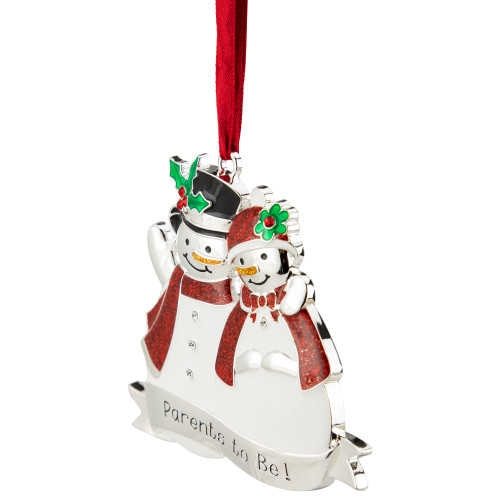 3.5" Silver-Plated Snowmen Parents to Be Christmas Ornament with European Crystals