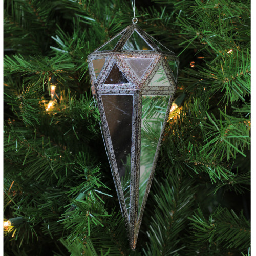 10.5" Silver and Clear Mirrored Geometric Framed Drop Christmas Ornament