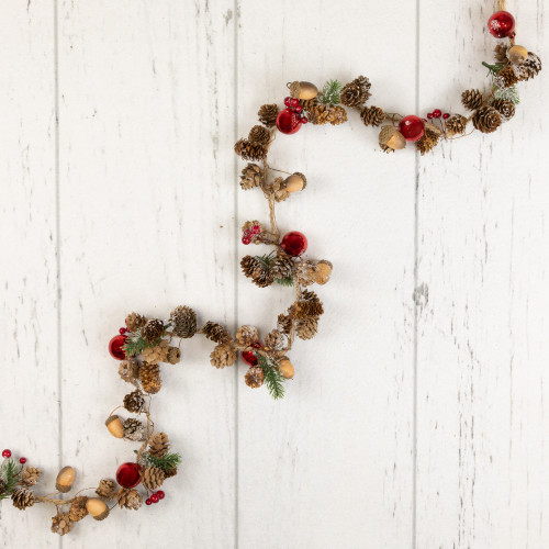 Pine Cones and Berries with Ornaments Christmas Twig Garland - 39.5" x 3" - Unlit