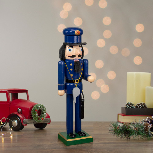 14" Blue and Black Wooden Police Officer Christmas Nutcracker