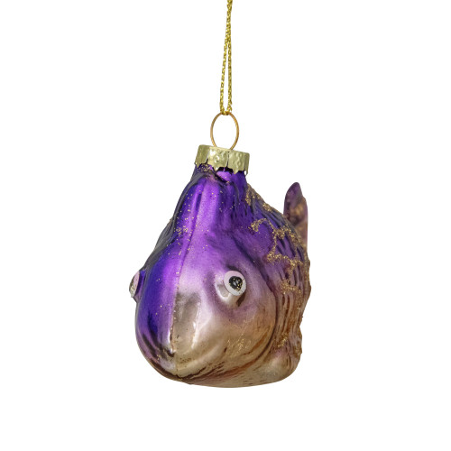 4" Purple and Gold Glass Fish Christmas Ornament