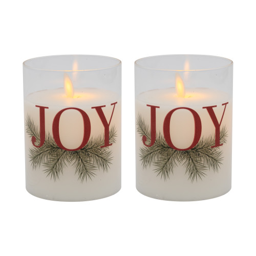 Battery Operated LED Glass Candles with Moving Flame, JOY - Set of 2