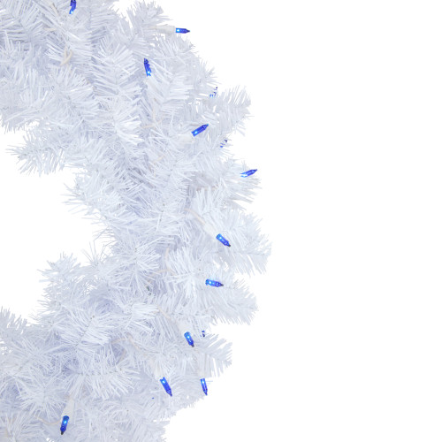 Pre-Lit Woodbury White Pine Artificial Christmas Wreath, 24-Inch, Blue Lights