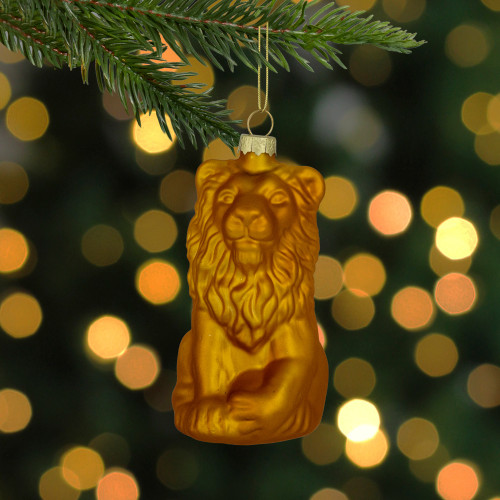 2.5" Gold Lion Glass Christmas Ornament