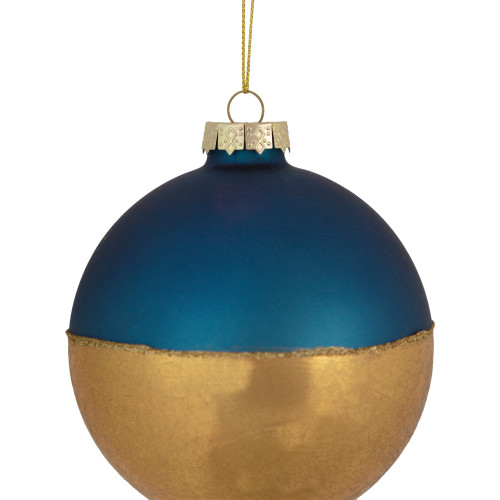 3.5" Blue and Gold Glass Ball Christmas Ornament