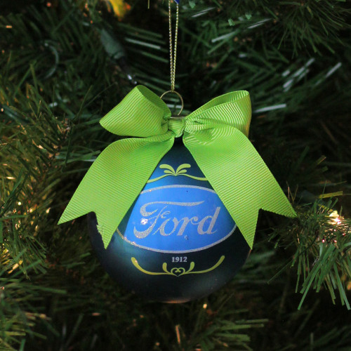 Set of 3 Blue Ford Logo Collectible Glass Christmas Ball Ornaments 3"
