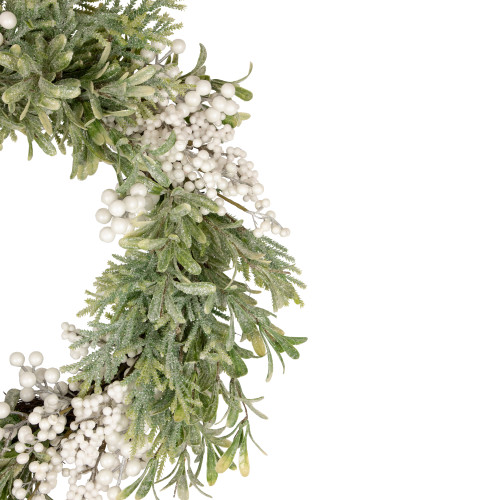 White Berry and Frosted Pine Christmas Wreath, 28-Inch, Unlit