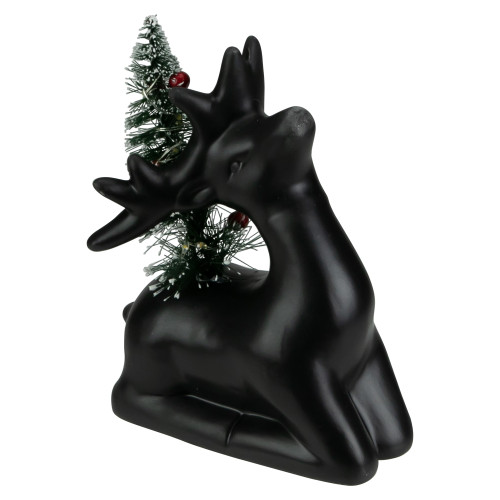 LED Lighted Ceramic Sitting Reindeer with Christmas Tree - 6" - Warm White Lights