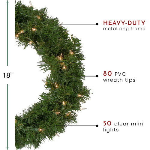 Deluxe Windsor Pine Artificial Christmas Wreath - 18" - Clear Lights