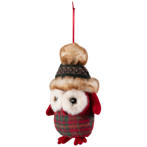 Plush Baby Owl in Plaid Christmas Ornament - 7"