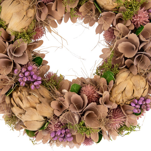 12" Purple and Beige Wooden Floral Spring Wreath with Preserved Artichoke