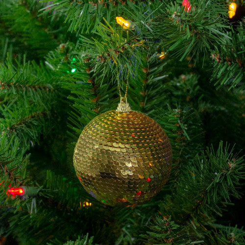 3" Gold Sequin Shatterproof Ball Christmas Ornament